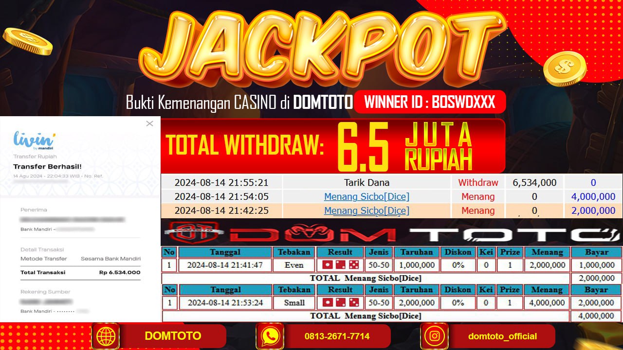 JACKPOT CASINO SICBO [DICE] 14 AGUSTUS 2024